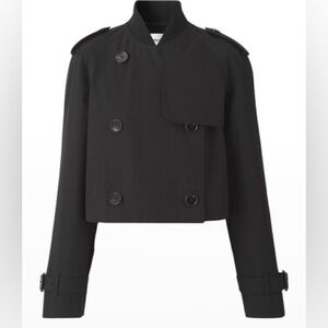 NWT Burberry Black Gabardine Cropped Trench Jacket 2US